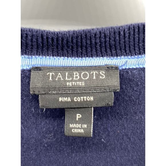 TALBOTS Women's Petite Navy Button-Up Long Sleeve Pima Cotton Cardigan SZ P(XS) - Picture 6 of 8